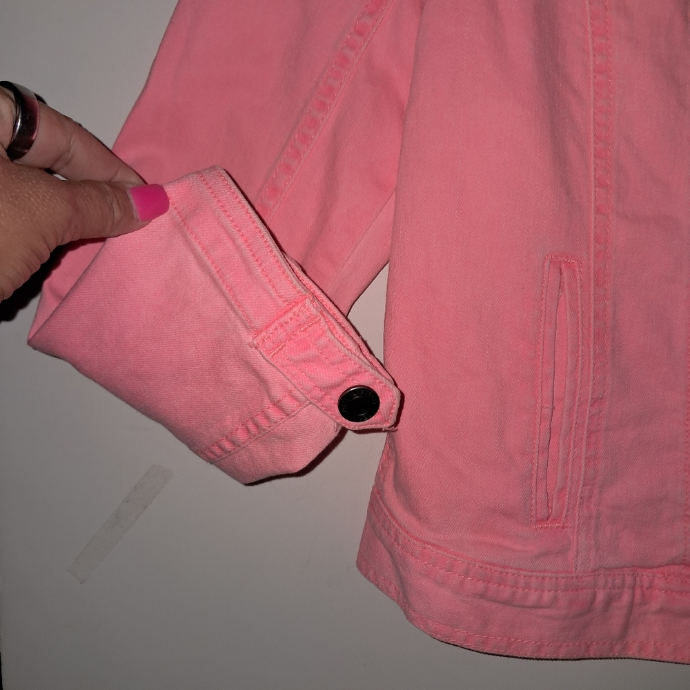 Abercrombie & Fitch Womens Pink Denim Moto Jean Jacket Large EUC - Picture 5 of 8